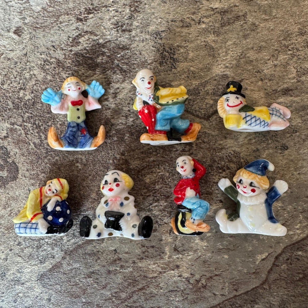 Vintage Porcelain Clown Figurines Set of 7 Circus Decor Collectible‎ Miniatures